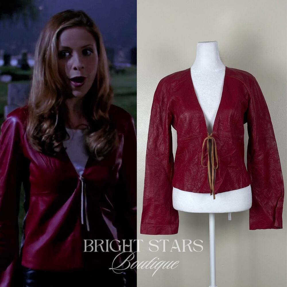 Rare Red Leather Jacket ASO Buffy the Vampire Slayer Tie Front Vintage Y2K